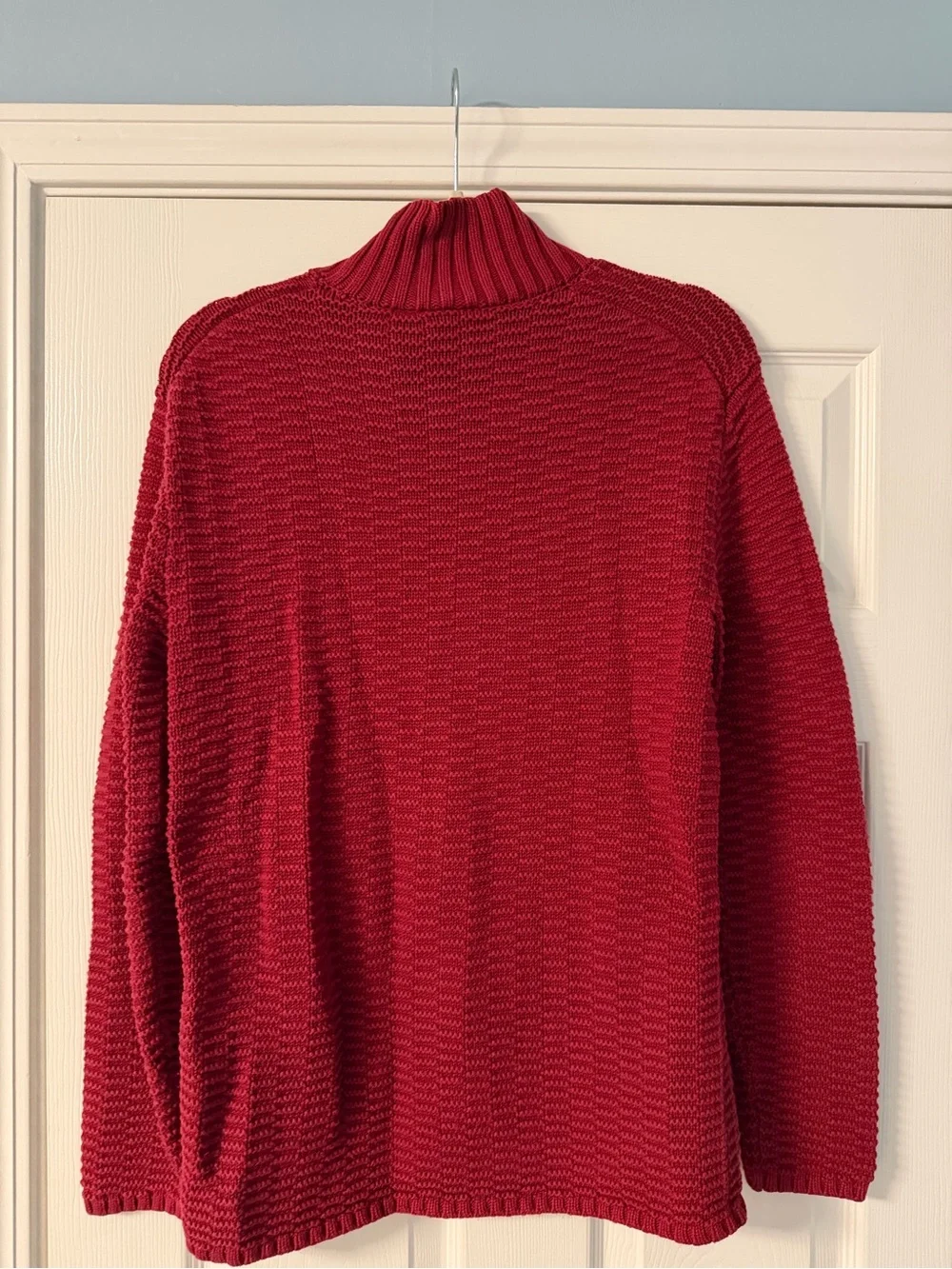 Armani Exchange Red Knit Funnel Neck Sweater with Side Zip